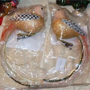 2 NEW MACKENZIE CHILDS 11" Easter Christmas Home Sweet Snow Ornament BIRD CLIP